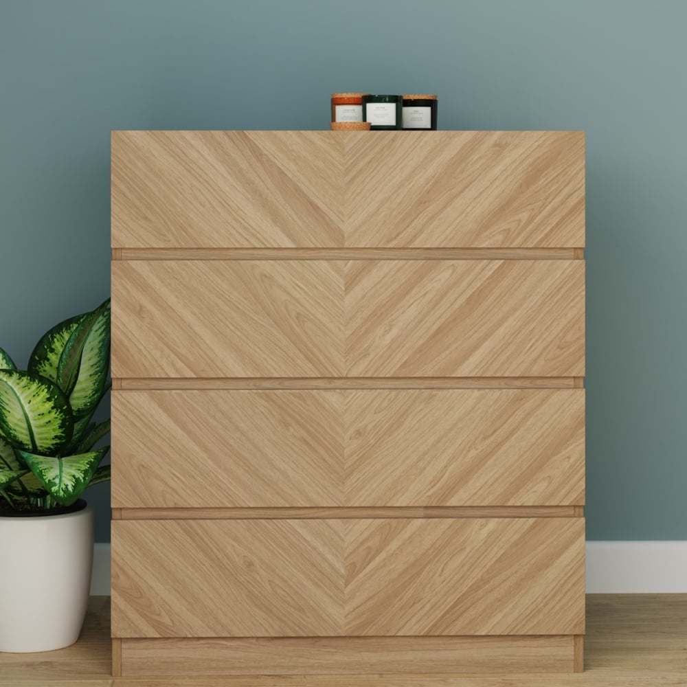 Ciana Wooden Chest Of 4 Drawers In Euro Oak