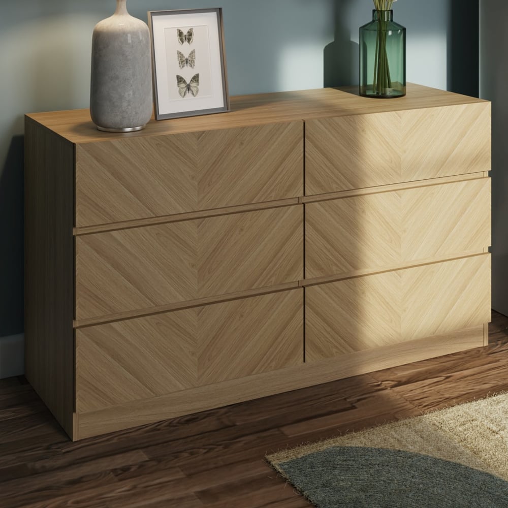 Ciana Wooden Chest Of 6 Drawers In Euro Oak