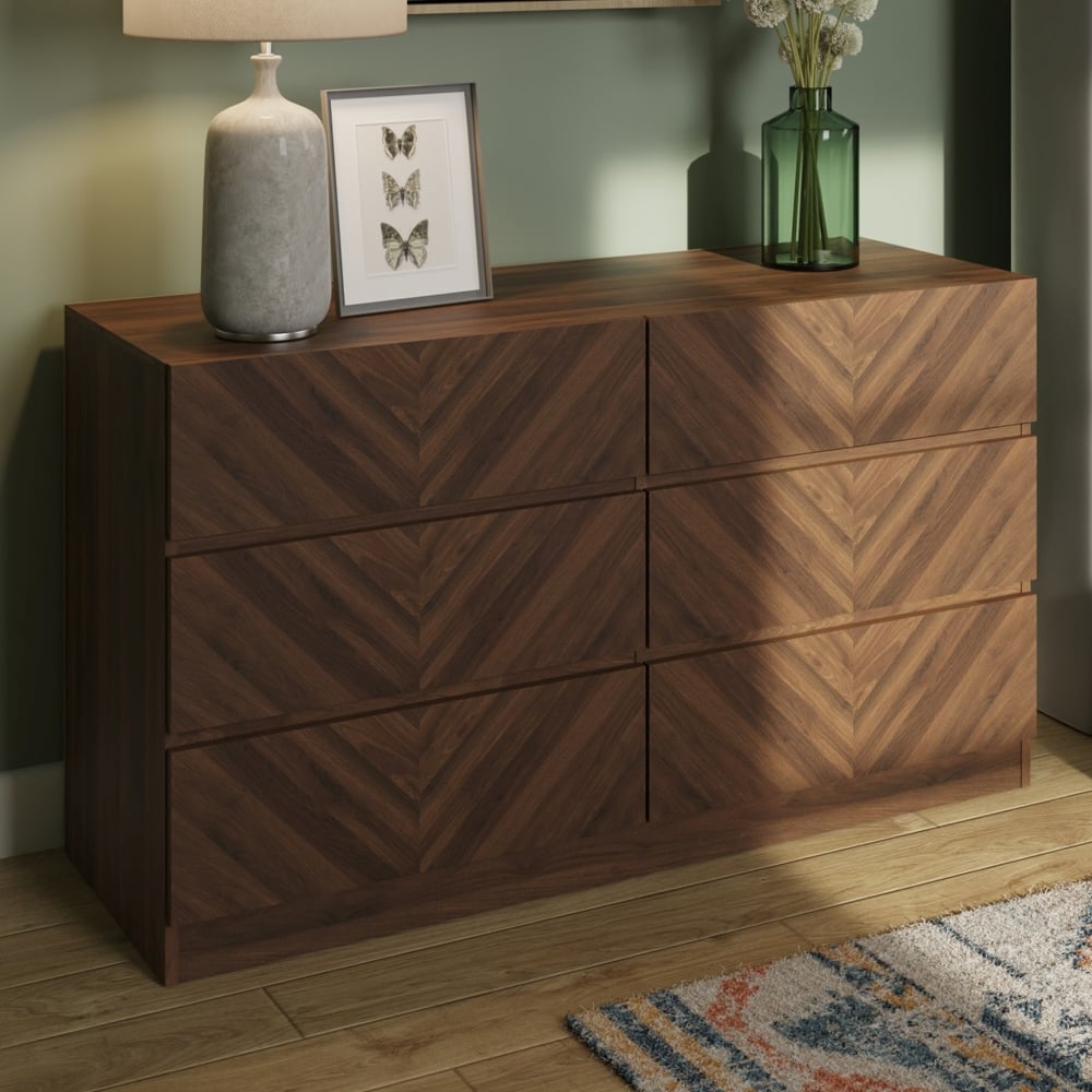 Ciana Wooden Chest Of 6 Drawers In Royal Walnut
