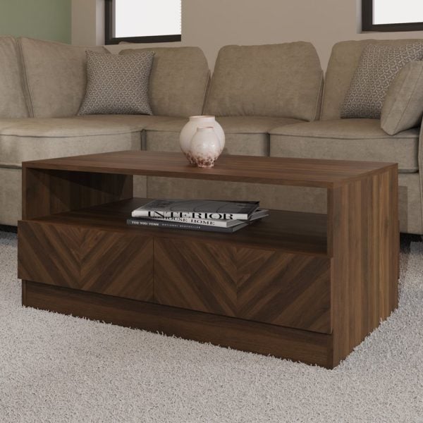 Ciana Wooden Coffee Table With 2 Drawers In Royal Walnut | Bed Sava