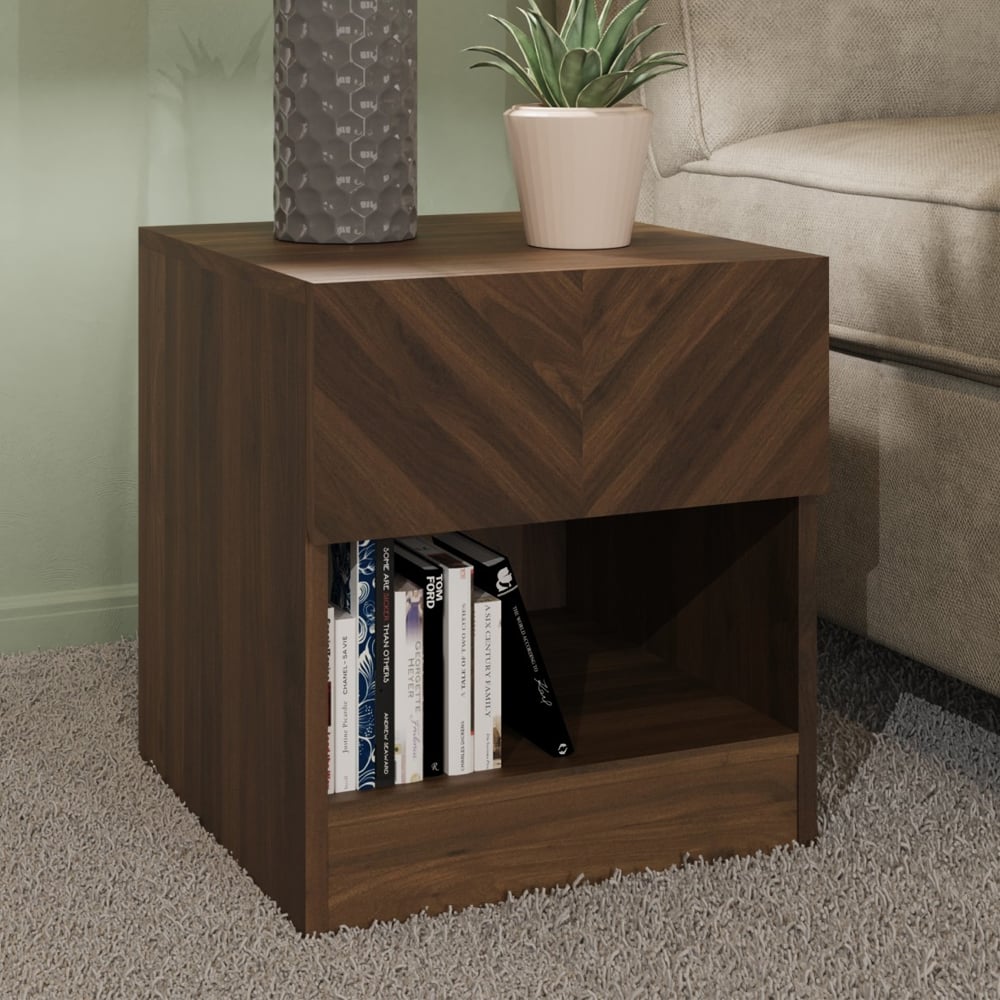 Ciana Wooden Lamp Table With 1 Drawer In Royal Walnut