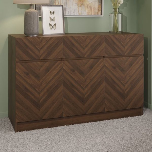 Ciana Wooden Sideboard With 3 Doors 3 Drawers In Royal Walnut | Bed Sava