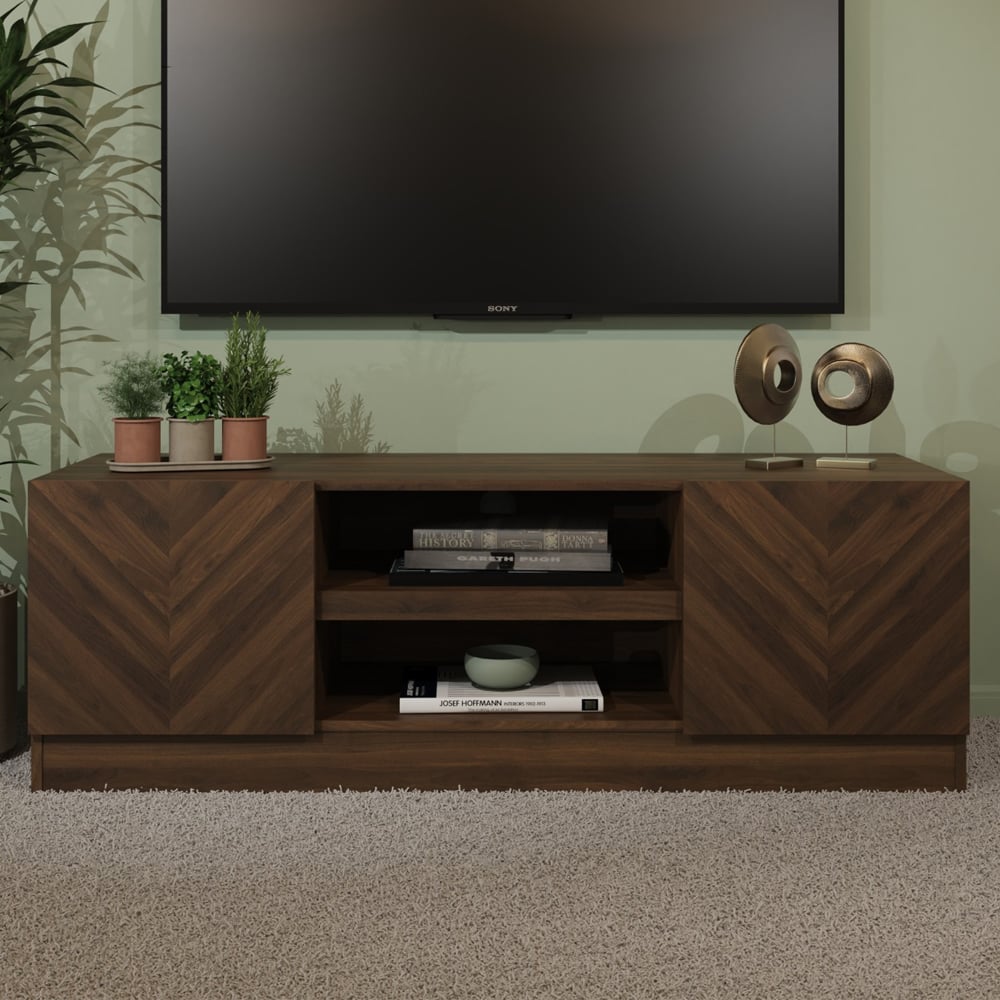 Ciana Wooden TV Stand With 2 Doors In Royal Walnut