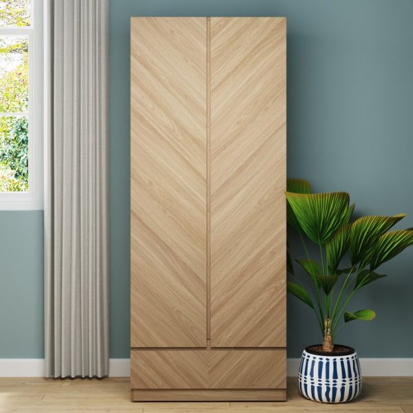 Ciana Wooden Wardrobe With 2 Doors 1 Drawer In Euro Oak | Bed Sava