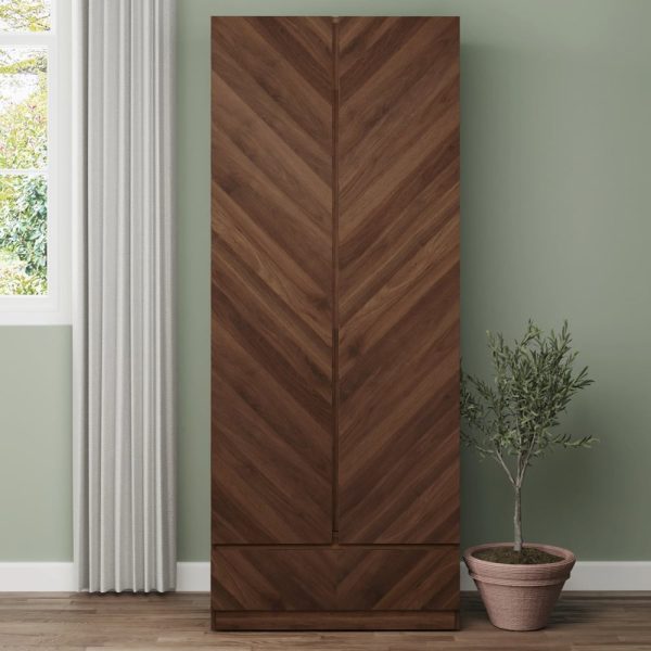 Ciana Wooden Wardrobe With 2 Doors 1 Drawer In Royal Walnut | Bed Sava