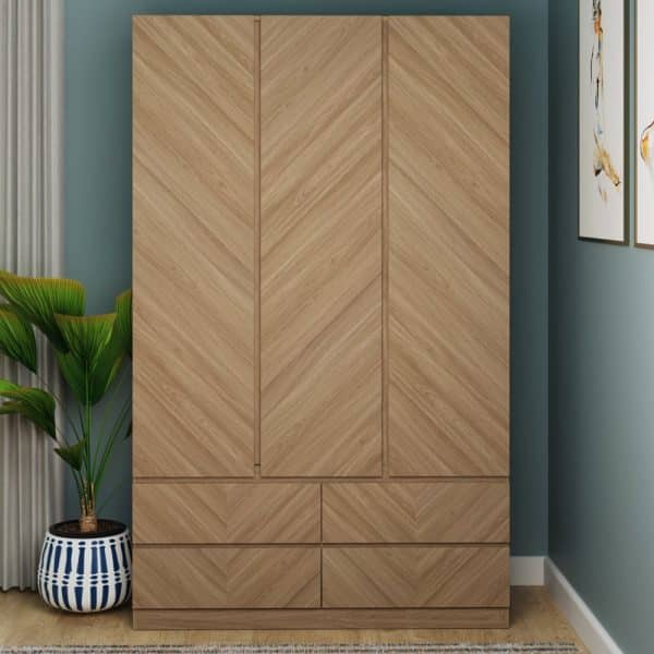 Ciana Wooden Wardrobe With 3 Doors 4 Drawers In Euro Oak | Bed Sava