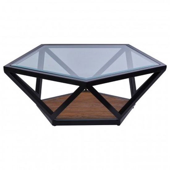 Ciao Clear Glass Top Pentagon Coffee Table With Black Metal Base | Bed Sava
