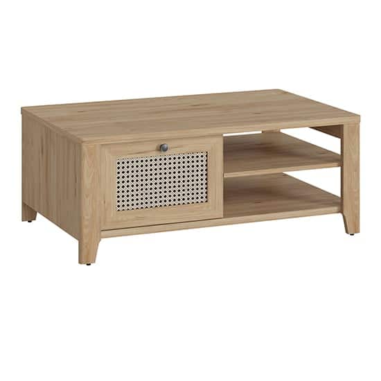 Cicero Coffee Table With 1 Drawer In Oak And Rattan Effect | Bed Sava