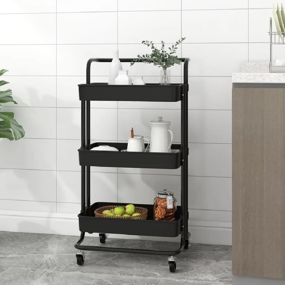 Cincinnati ABS Plastic 3 Tier Kitchen Trolley In Black