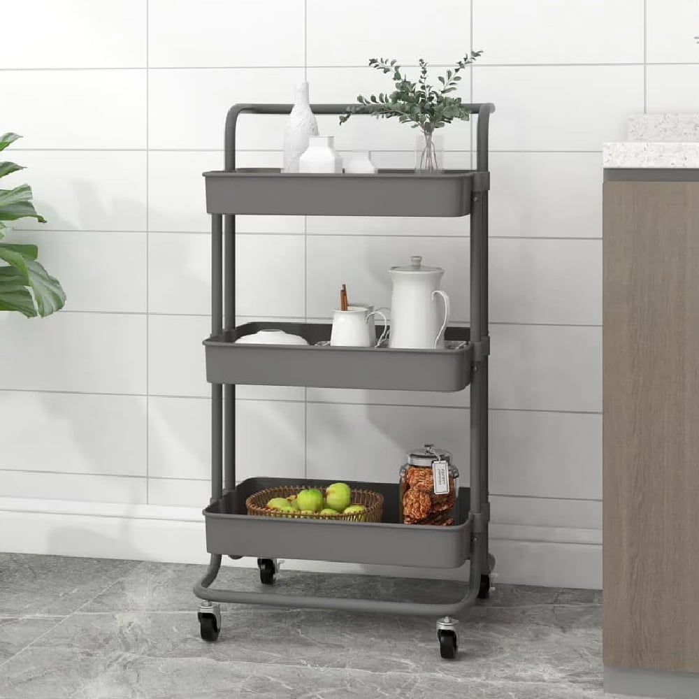 Cincinnati ABS Plastic 3 Tier Kitchen Trolley In Grey