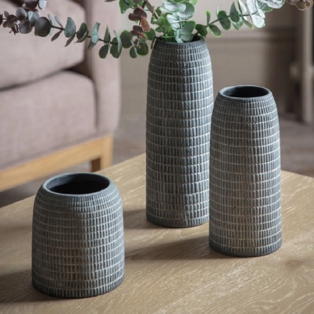 Cincinnati Stoneware Set Of 3 Vase In Grey | Bed Sava