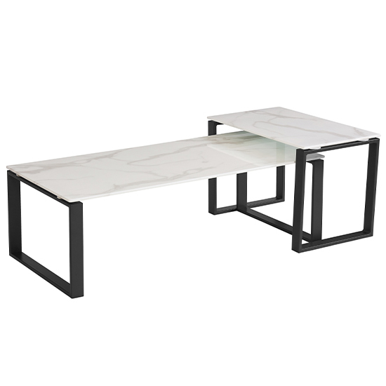 Circa Glass Set Of 2 Coffee Table In White Marble Effect | Bed Sava