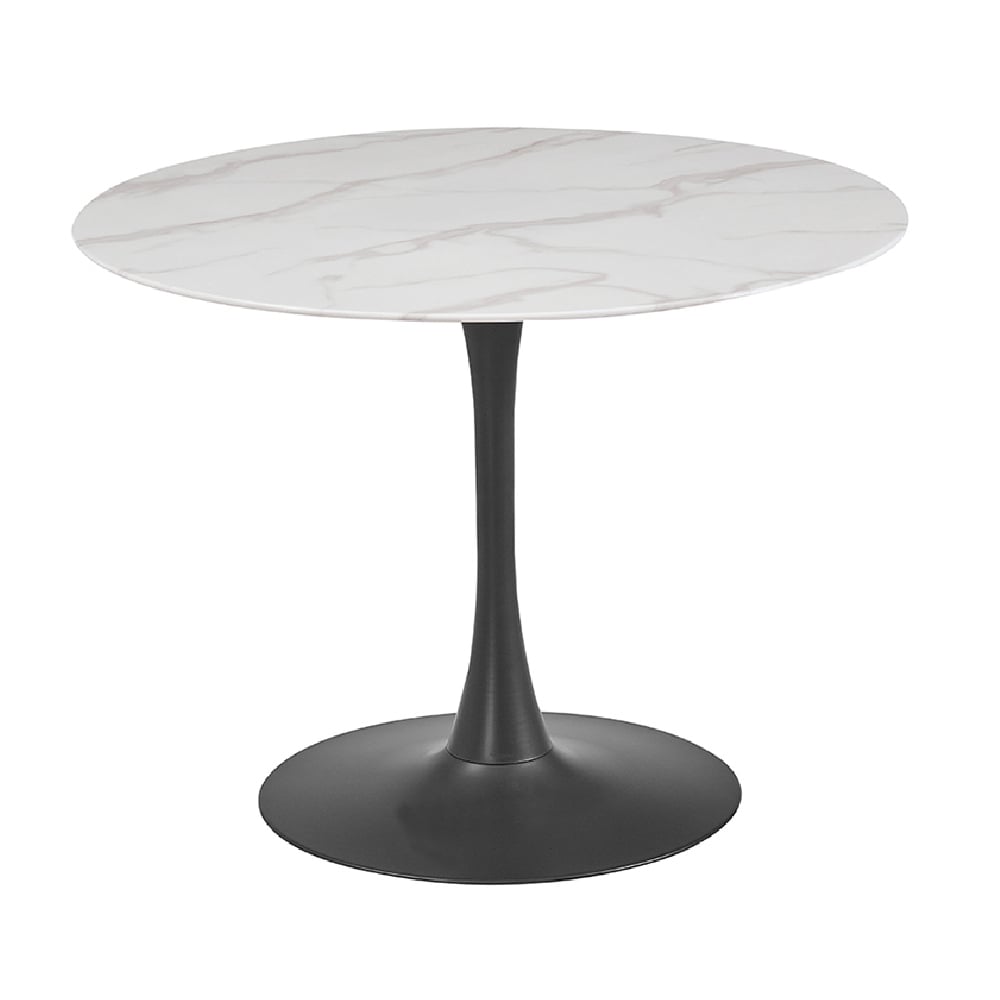 Circa White Marble Glass Small Round Dining Table With Metal Base | Bed Sava