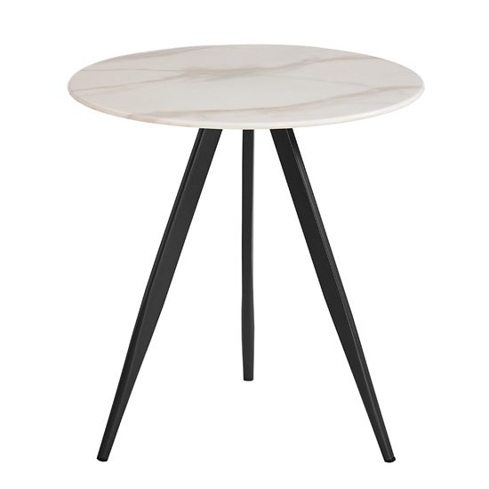 Circa Round Glass Lamp Table In White Marble Effect | Bed Sava