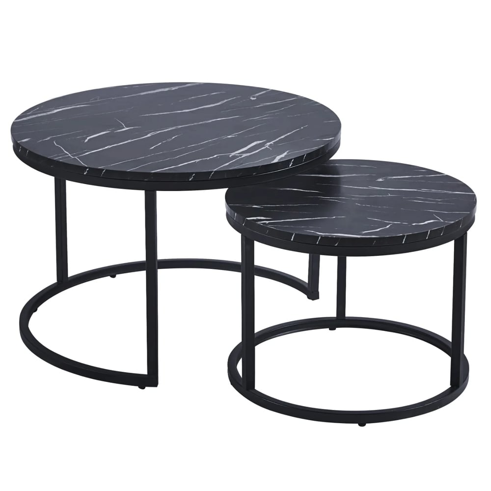 Citrus Black Marble Effect Nesting Coffee Tables With Black Frame