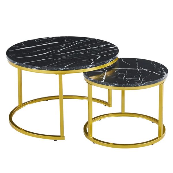 Citrus Black Marble Effect Nesting Coffee Tables With Gold Frame | Bed Sava