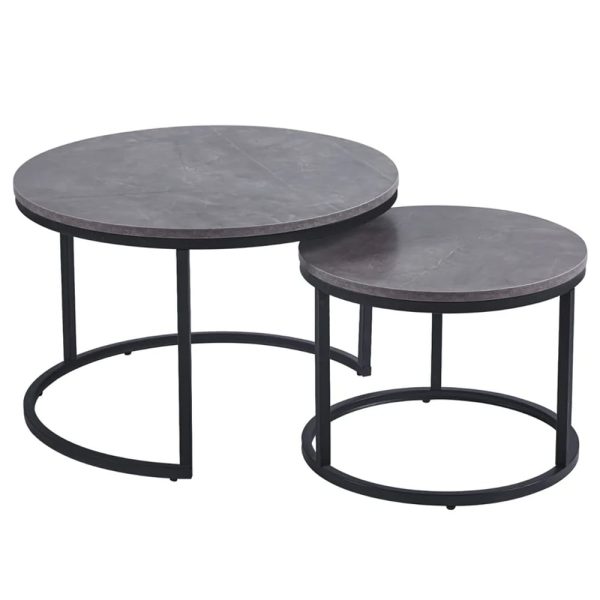Citrus Grey Marble Effect Nesting Coffee Tables With Black Frame | Bed Sava