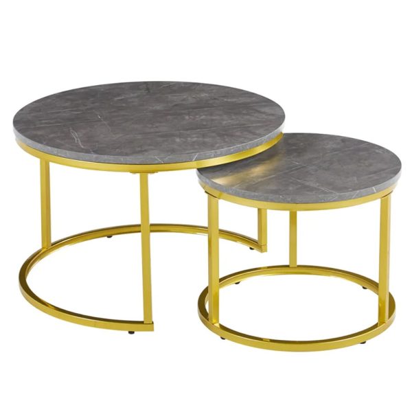 Citrus Grey Marble Effect Nesting Coffee Tables With Gold Frame | Bed Sava