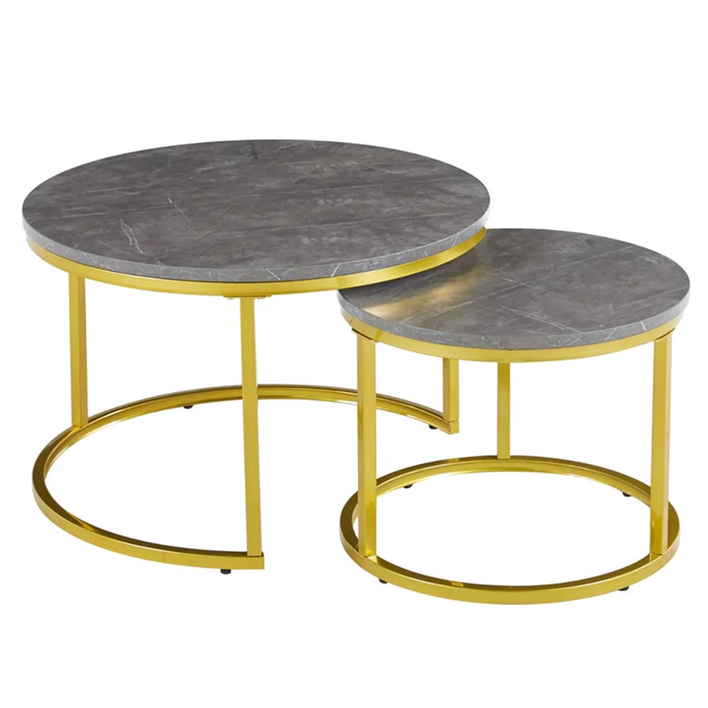 Citrus Grey Marble Effect Nesting Coffee Tables With Gold Frame