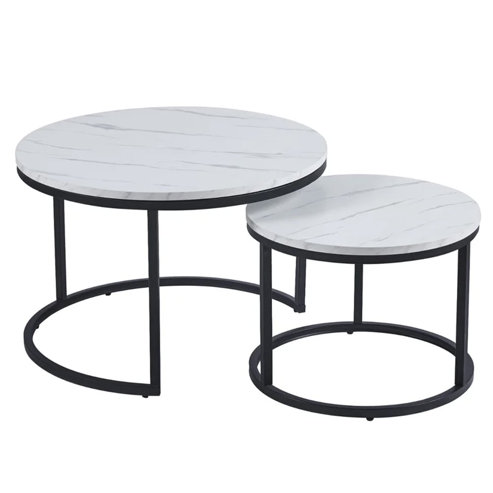 Citrus White Marble Effect Nesting Coffee Tables With Black Frame
