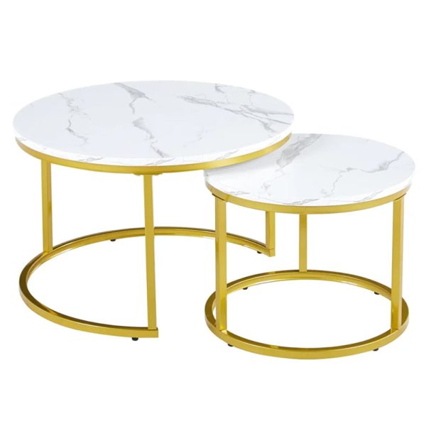 Citrus White Marble Effect Nesting Coffee Tables With Gold Frame | Bed Sava