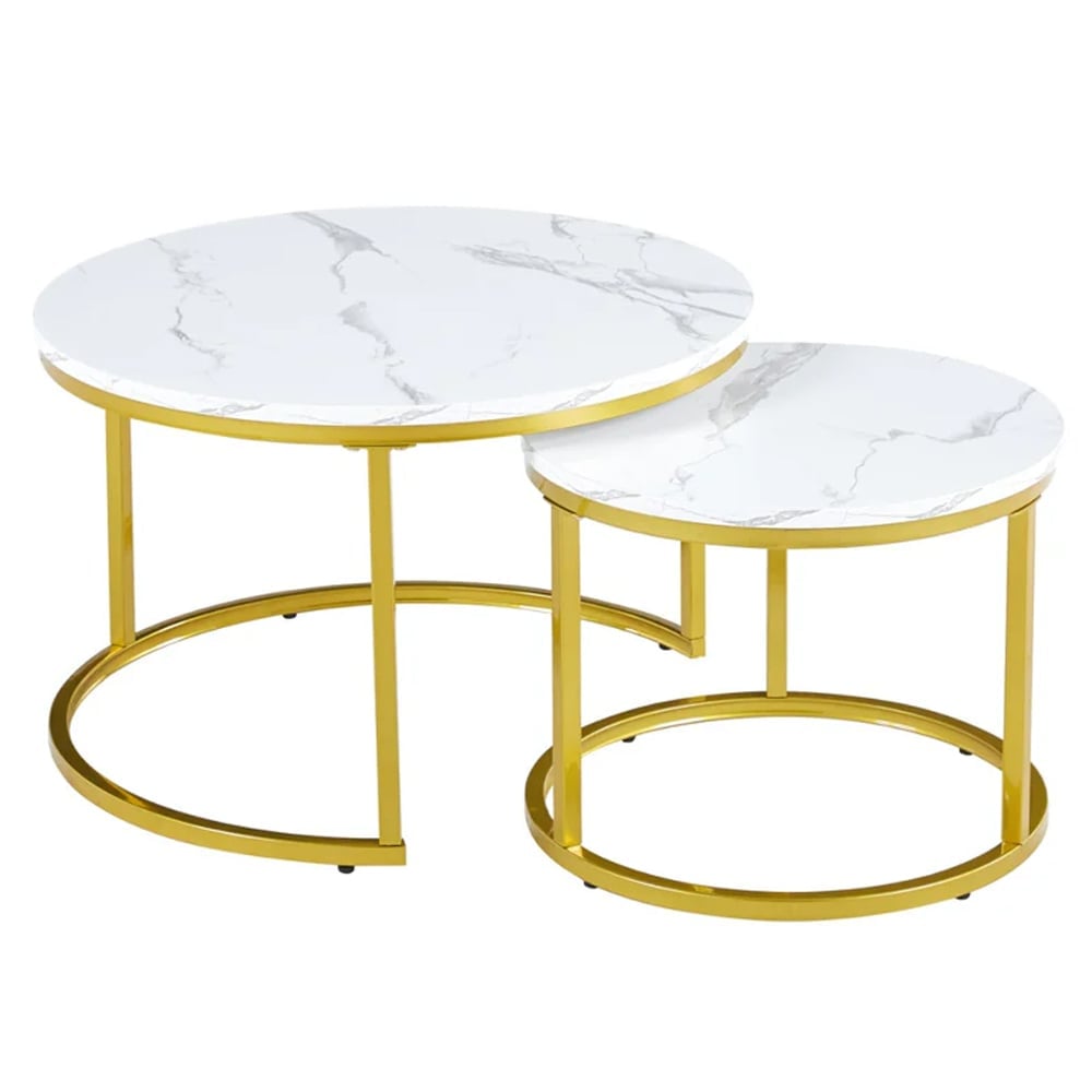 Citrus White Marble Effect Nesting Coffee Tables With Gold Frame
