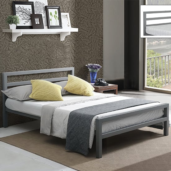 City Block Metal Vintage Style King Size Bed In Grey | Bed Sava