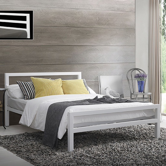 City Block Metal Vintage Style King Size Bed In White | Bed Sava