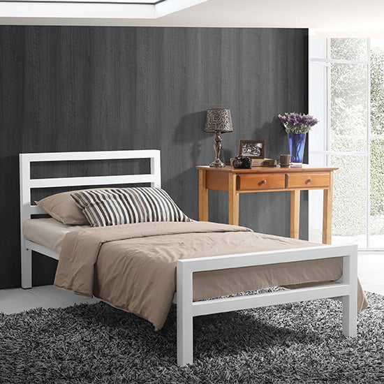City Block Metal Vintage Style Single Bed In White | Bed Sava