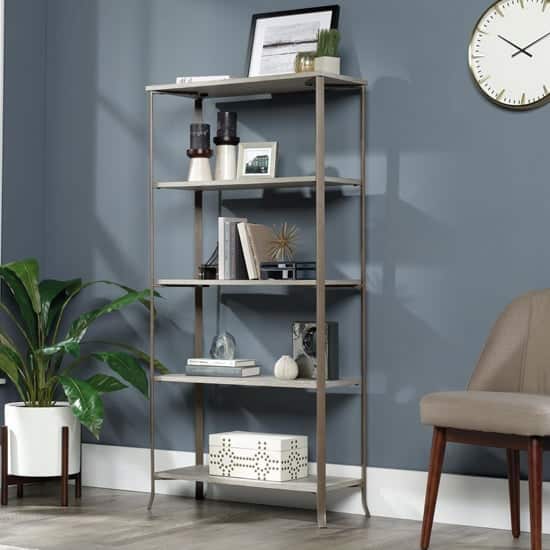 City Centre Wooden Bookcase With 5 Shelves In Champagne Oak | Bed Sava
