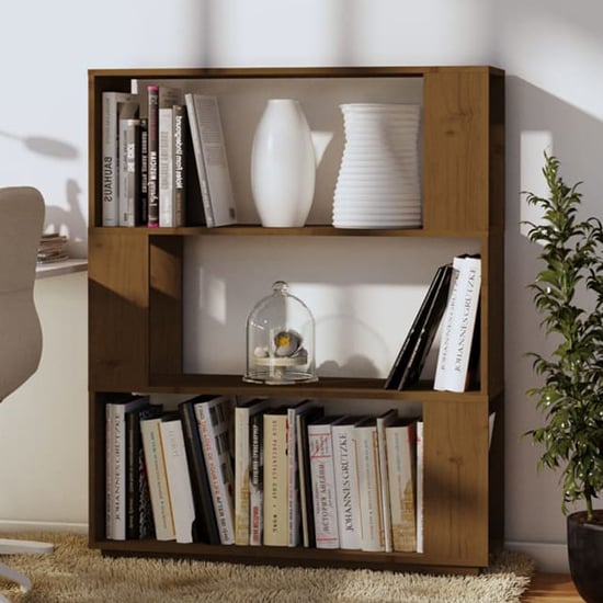 Civilla Pinewood Bookcase And Room Divider In Honey Brown | Bed Sava