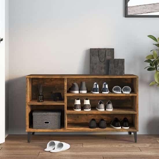 Clanton Wooden Shoe Storage Bench In Smoked Oak | Bed Sava