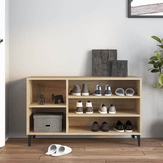 Clanton Wooden Shoe Storage Bench In Sonoma Oak | Bed Sava