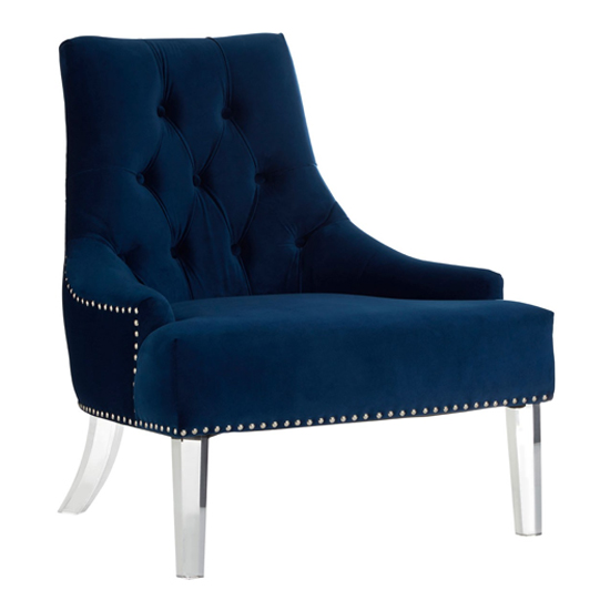 Clarox Button Tufted Fabric Accent Chair In Blue | Bed Sava