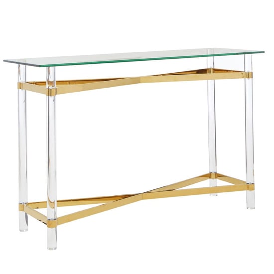 Clarox Rectangular Glass Coffee Table In Clear And Gold | Bed Sava