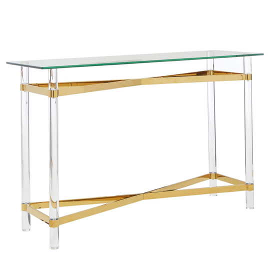 Clarox Rectangular Glass Console Table In Clear And Gold | Bed Sava
