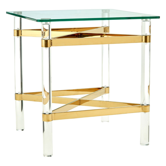 Clarox Square Glass End Table In Clear And Gold | Bed Sava