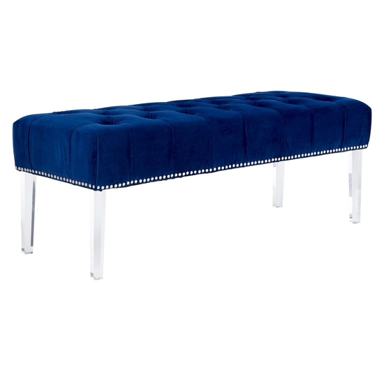 Clarox Upholstered Velvet Dining Bench In Blue | Bed Sava
