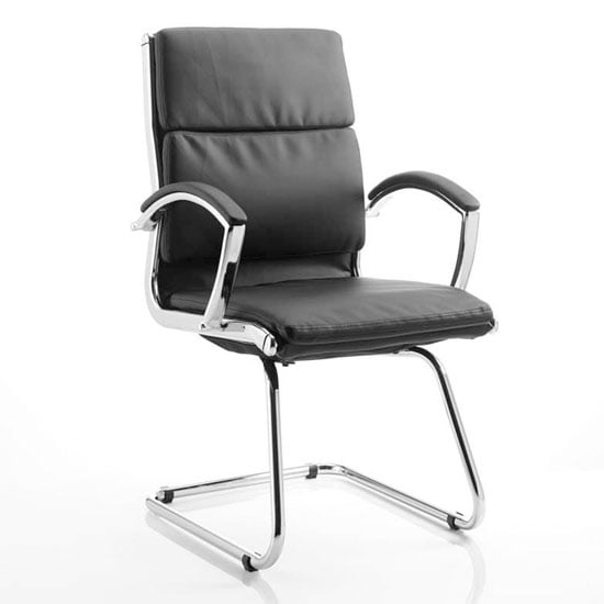 Classic Leather Office Visitor Chair In Black With Arms | Bed Sava