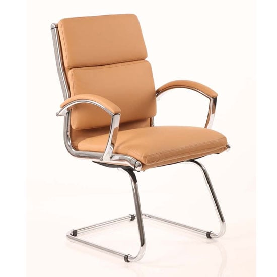 Classic Leather Office Visitor Chair In Tan With Arms | Bed Sava