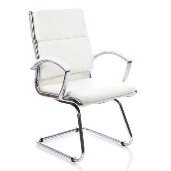 Classic Leather Office Visitor Chair In White With Arms | Bed Sava