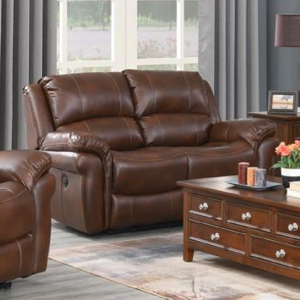 Claton Faux Leather Electric Recliner 2 Seater Sofa In Tan | Bed Sava