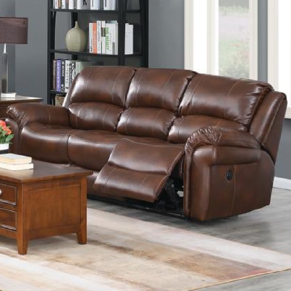 Claton Faux Leather Electric Recliner 3 Seater Sofa In Tan | Bed Sava
