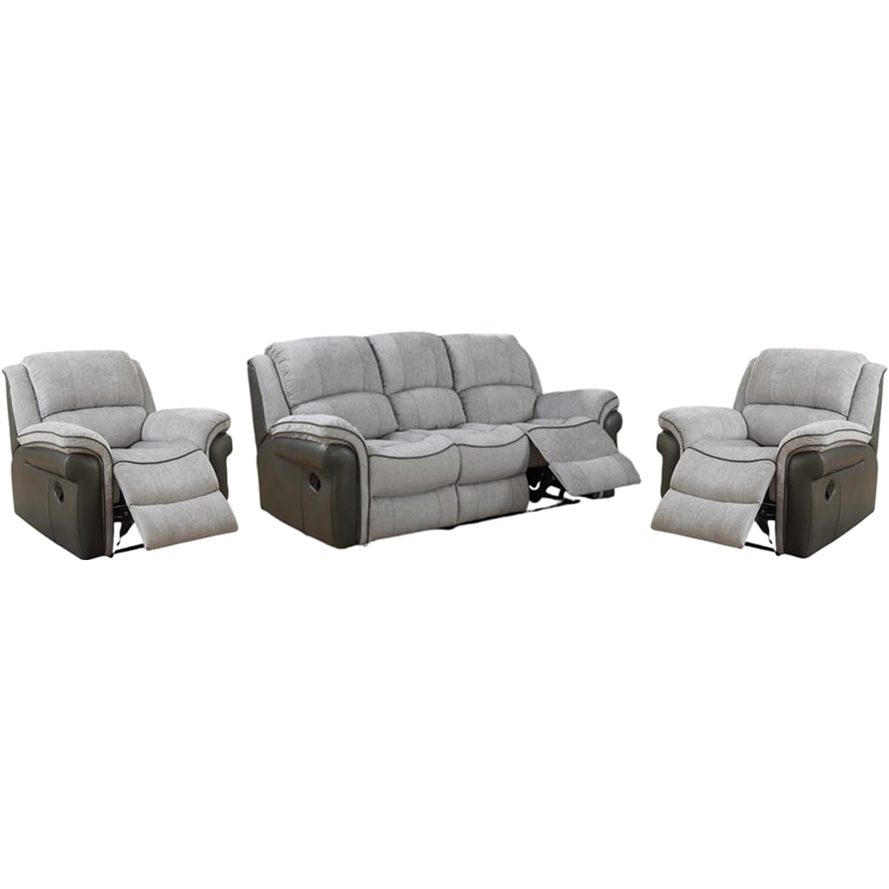 Claton Faux Leather Fabric Recliner 3+1+1 Seater Sofa Set In Grey | Bed Sava