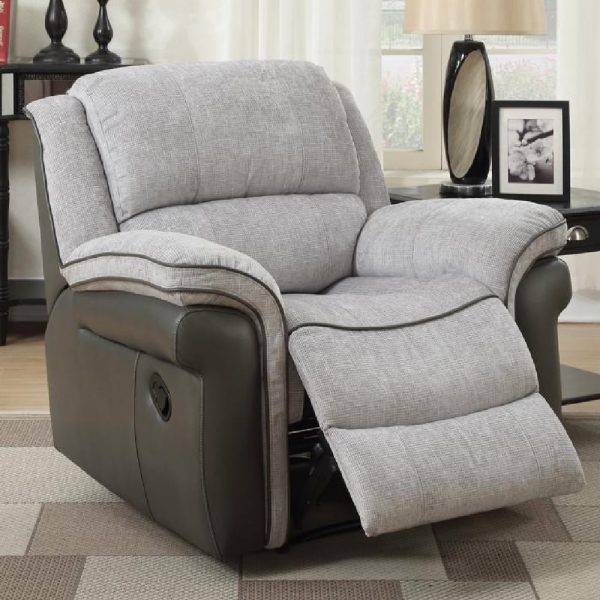 Claton Faux Leather Fabric Recliner 1 Seater Sofa In Grey | Bed Sava