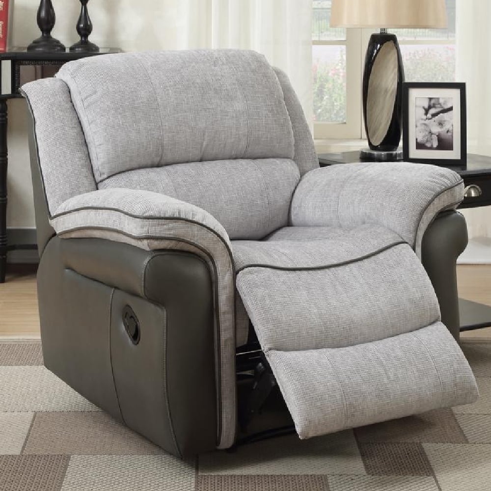 Claton Faux Leather Fabric Recliner 1 Seater Sofa In Grey | Bed Sava