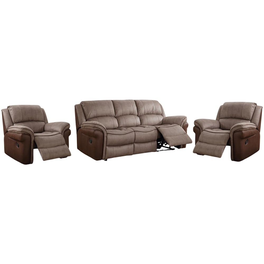 Claton Faux Leather Fabric Recliner 3+1+1 Seater Sofa Set In Taupe Tan | Bed Sava