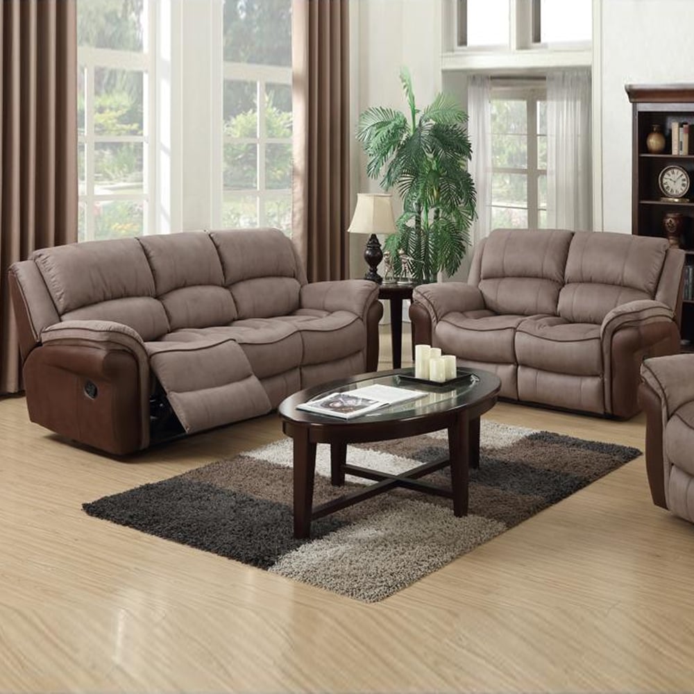 Claton Faux Leather Fabric Recliner 3+2 Seater Sofa Set In Taupe Tan | Bed Sava