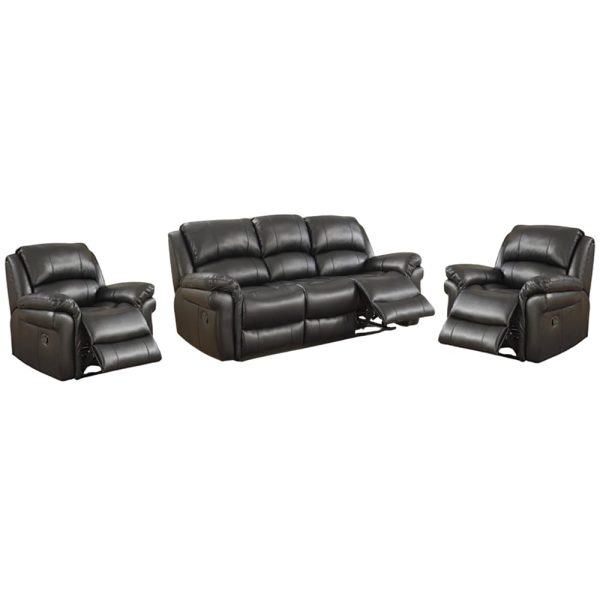 Claton Faux Leather Recliner 3+1+1 Seater Sofa Set In Black | Bed Sava