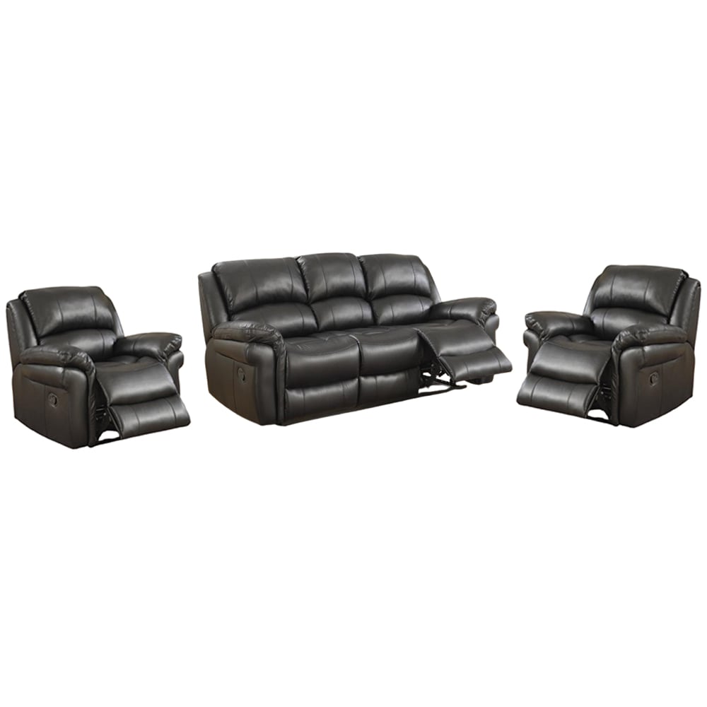 Claton Faux Leather Recliner 3+1+1 Seater Sofa Set In Black | Bed Sava